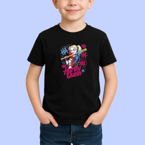 Tricou Harley quinn cu bata si urme de ruj, Copii | Dama | Barbat , tricou negru - Img 2