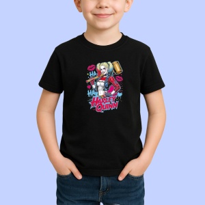 Tricou Harley quinn stil comic fundal albastru, Copii | Dama | Barbat , tricou negru - Img 2