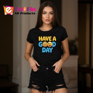 Tricou Have A Good Day Soare Zambitor Font Galben Albastru, din bumbac 100%, tricou negru Copii | Dama | Barbat - Img 7