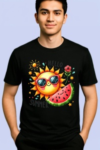 Tricou Hello summer cu soare si felie de pepene grafica vesela Copii | Dama | Barbat Barbat - Img 5