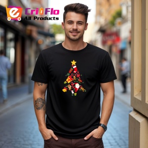 Tricou Ho Ho Ho Craciun Brad, din bumbac 100%, tricou negru, Dama | Barbat - Img 3