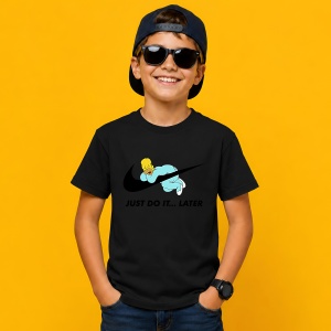Tricou Homer Simpson Lazy Vibe Logo Gri Just Do It Later Urban, din bumbac 100%, tricou negru, Copii | Dama | Barbat - Img 3