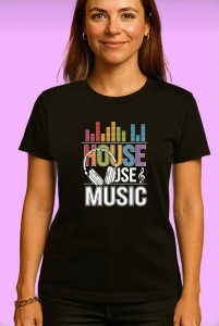 Tricou House Music Bara Sunet Colorata, Copii | Dama | Barbat, culoare negru - Img 4