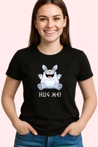 Tricou Hug Me Rabbit, din bumbac 100%, tricou negru, Dama | Barbat - Img 2