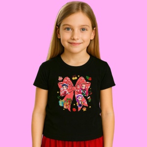 Tricou Huntrix K Pop Hunters Demon Colaj Mini Personaje Festive, din bumbac 100%, tricou negru, Copii | Dama | Barbat