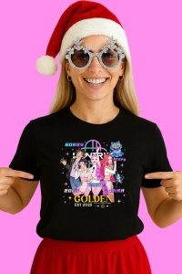 Tricou Huntrix K Pop Hunters Demon Golden Edition Grup Personaje, din bumbac 100%, tricou negru, Copii | Dama | Barbat - Img 3