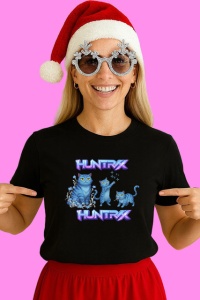 Tricou Huntrix K Pop Hunters Demon Logo Huntrix Pisici Albastre, din bumbac 100%, tricou negru, Copii | Dama | Barbat - Img 2