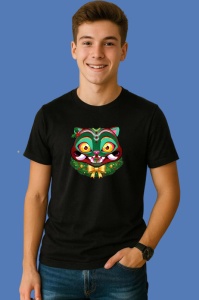 Tricou Huntrix K Pop Hunters Demon Masca Pisica Verde Ornamentala, din bumbac 100%, tricou negru, Copii | Dama | Barbat