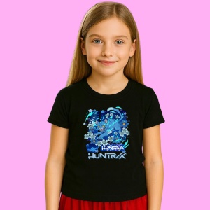 Tricou Huntrix K Pop Hunters Demon Pisica Albastra Colaj Artistic, din bumbac 100%, tricou negru, Copii | Dama | Barbat - Img 2