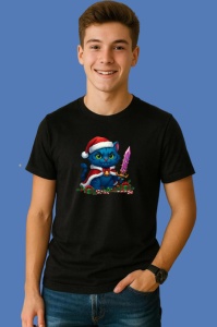 Tricou Huntrix K Pop Hunters Demon Pisica Albastra Sabia Cristal, din bumbac 100%, tricou negru, Copii | Dama | Barbat - Img 3