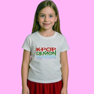 Tricou Huntrix K Pop Hunters Demon Text Kpop Demon Hunters Stil Logo, din bumbac 100%, tricou alb, Copii | Dama | Barbat - Img 2