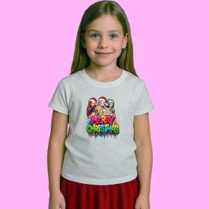 Tricou Huntrix K Pop Hunters Demon Trio Fete Merry Christmas Graffiti, din bumbac 100%, tricou alb, Copii | Dama | Barbat - Img 2