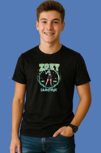 Tricou Huntrix K Pop Hunters Demon Zoey Cerc Editie 2025, din bumbac 100%, tricou negru, Copii | Dama | Barbat - Img 2