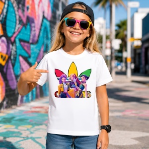 Tricou Huntrix K-Pop Style Urban Neon Purple Streetwear, din bumbac 100% Copii | Dama | Barbat - Img 4