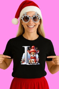 Tricou I Litera Craciun Cu Ren Si Fulgi, din bumbac 100% Copii | Dama | Barbat - Img 3