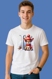 Tricou I Litera Craciun Cu Ren Si Fulgi, din bumbac 100% Copii | Dama | Barbat - Img 2