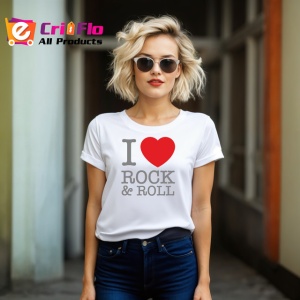 Tricou I Love Rock And Roll Inima Rosie, din bumbac 100% , tricou alb pentru Copii | Dama | Barbat - Img 8