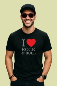 Tricou I Love Rock And Roll Inima Rosie, din bumbac 100%, tricou negru Copii | Dama | Barbat - Img 2
