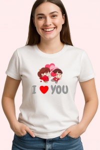 Tricou I Love You Cuplu Copii Indragostiti V5, din bumbac 100% , tricou alb pentru Copii | Dama | Barbat - Img 3