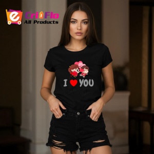 Tricou I Love You Cuplu Copii Indragostiti V5, din bumbac 100%, tricou negru Dama | Barbat - Img 3