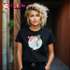 Tricou I Love You Cuplu Indragostit Ilustratie Colorata, din bumbac 100%, tricou negru Copii | Dama | Barbat - Img 8