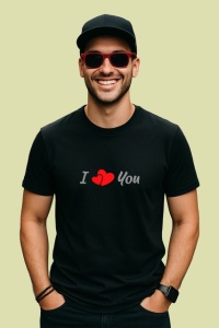 Tricou I Love You Inima Rosie Minimalist V4, din bumbac 100%, tricou negru Copii | Dama | Barbat - Img 3