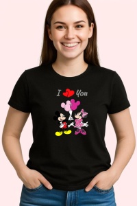 Tricou I Love You Mickey Si Minnie Mouse Impreuna, din bumbac 100%, tricou negru Copii | Dama | Barbat