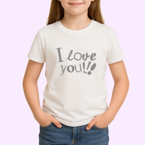 Tricou I Love You Scris Artistic Cu Semne Exclamare, din bumbac 100% , tricou alb pentru Copii | Dama | Barbat - Img 2