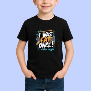 Tricou I Was Fat Once Text Motive Albastru, Copii | Dama | Barbat, culoare negru - Img 2