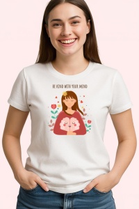 Tricou Ilustratie Fata Meditatie Be Kind With Your Mind, din bumbac 100% , tricou alb pentru Copii | Dama | Barbat