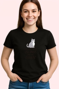 Tricou Im Just Here To Pet All The Cats Pisica, din bumbac 100%, tricou negru Copii | Dama | Barbat - Img 3
