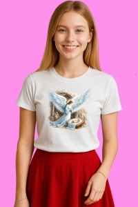 Tricou Inger Vegheand Pruncul Isus – Scena Sfanta A Nasterii, din bumbac 100%, tricou alb, Copii | Dama | Barbat - Img 3