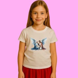 Tricou Ingeri Cu Sfanta Familie Protectie Divina Holy Family Angels, din bumbac 100%, tricou alb, Copii | Dama | Barbat