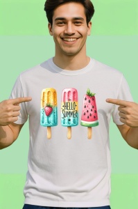 Tricou Inghetata colorata text hello summer stil fresh si jucaus Copii | Dama | Barbat Barbat - Img 2