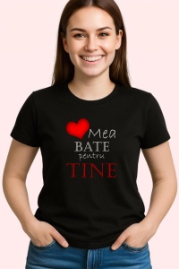 Tricou Inima Mea Bate Pentru Tine, din bumbac 100%, tricou negru, Dama | Barbat - Img 3
