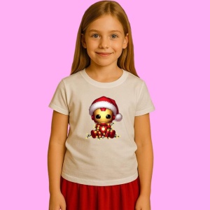 Tricou Iron Man Christmas Chibi Cu Lumini, din bumbac 100%, tricou alb, Copii | Dama | Barbat - Img 2