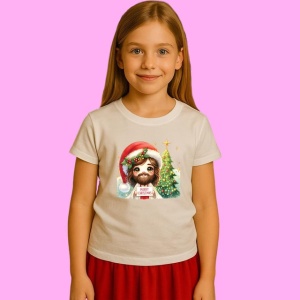 Tricou Isus Copil Mesaj Merry Christmas Langa Brad, din bumbac 100%, tricou alb, Copii | Dama | Barbat - Img 2