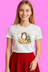 Tricou Isus Copil Pe Sanie Langa Brad Impodobit, din bumbac 100%, tricou alb, Copii | Dama | Barbat - Img 3