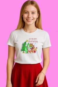Tricou Its The Most Wonderful Time Of The Year Grinch Tree, din bumbac 100%, tricou alb, Copii | Dama | Barbat