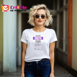 Tricou Iubita V1 Design Minimalist Negru Mov, din bumbac 100% , tricou alb pentru Dama | Barbat - Img 4