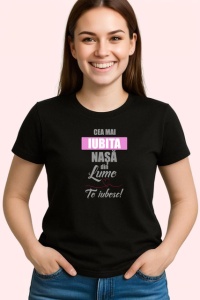 Tricou Iubita V3 Dreptunghi Roz, din bumbac 100%, tricou negru Dama - Img 2