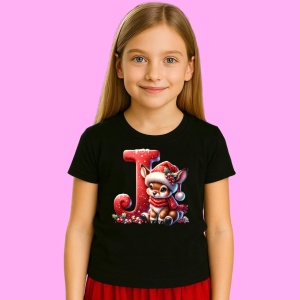 Tricou J Litera Craciun Cu Ren Si Fulgi, din bumbac 100% Copii | Dama | Barbat - Img 2