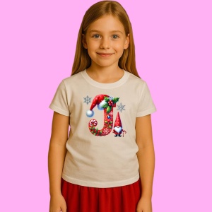Tricou J Litere Craciun Cu Spiridus Si Caciula Mos, din bumbac 100% Copii | Dama | Barbat - Img 3