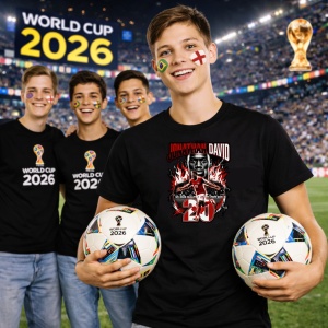 Tricou Jonathan David Canada World Cup Fifa 2026, din bumbac 100%, tricou negru, Copii | Dama | Barbat - Img 7