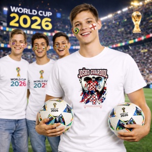 Tricou Josko Gvardiol Croatia World Cup Fifa 2026, din bumbac 100%, tricou alb, Copii | Dama | Barbat - Img 7