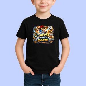 Tricou Just One More Game Copil Gamer Fotbal, din bumbac 100%, tricou negru Copii | Dama | Barbat