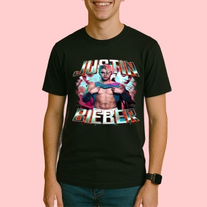 Tricou Justin Bieber - Shirtless Portrait, muzica Hip-Hop / Trap, Dama | Barbat | Copii, Culoare Negru - Img 3