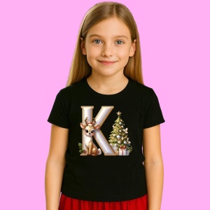 Tricou K Litere Craciun Cu Ren, Brad, Luminite Si Cadouri, din bumbac 100% Copii | Dama | Barbat