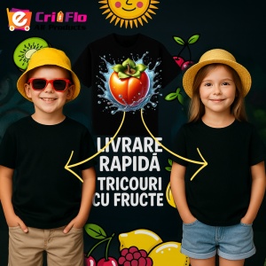 Tricou Kaki si stropi tropicali, Fructe, Copii | Dama, culoare negru - Img 6