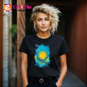 Tricou Kazakhstan Steag Splash Art, Copii | Dama | Barbat, culoare negru - Img 12
